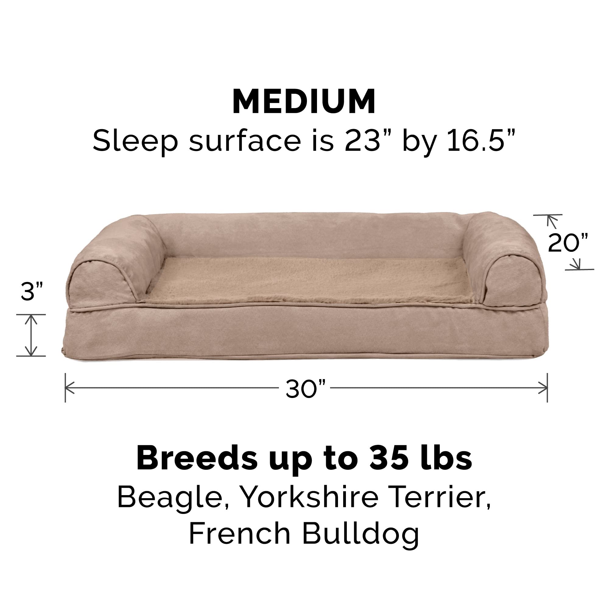 Furhaven Orthopedic Dog Bed For Medium/Small Dogs W/ Removable Bolsters & Washable Cover, For Dogs Up To 35 Lbs - Plush & Suede